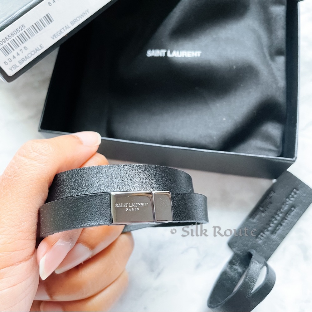 NEW YSL Opyum Leather Unisex double wrap luxury bracelet M - Picture 5 of 9
